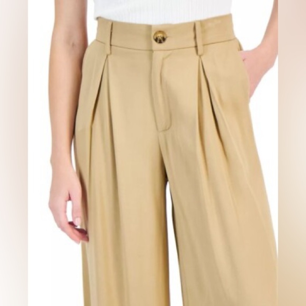 NWOT SIZE M Elegant Wide-Leg Tan Women's Pants - Picture 2 of 13